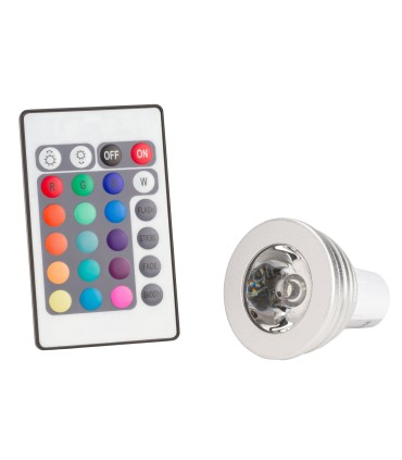 Bombilla de LEDs RGB 3W GU10 con Mando a Distancia