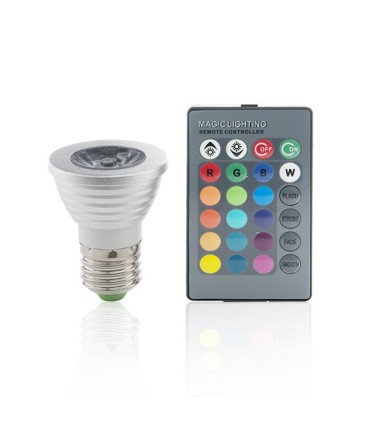 Bombilla de LEDs RGB 3W E27 con Mando a Distancia