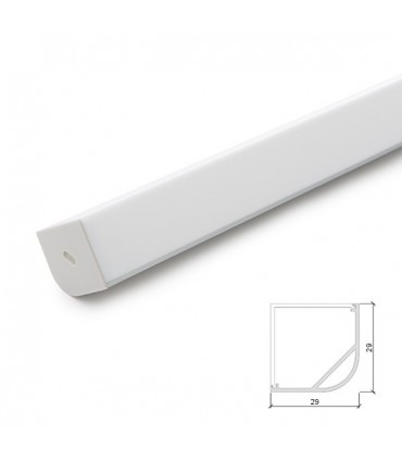 Perfíl de Aluminio para Tira de LEDs - Difusor Opal - Tira de 2 Metros