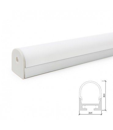 Perfil de Aluminio Curvado para Techo o Colgante para Tira de LEDs - Difusor Opal - Tira de 2 Metros