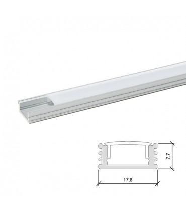 Perfíl de Aluminio para LEDS - Difusor Opal -Tira de 2 Metros