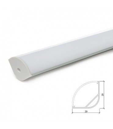 Perfíl de Aluminio para LEDS Instalación Esquinas - Difusor Opal -Tira de 1 Metro