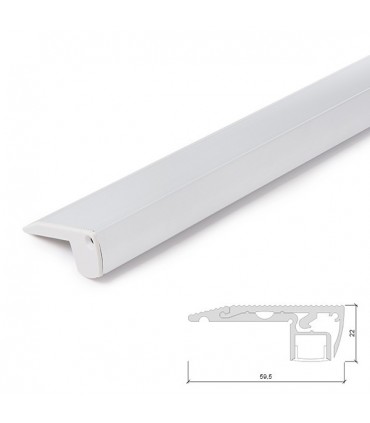 Perfíl de Aluminio para LEDS Iluminación Escaleras  con Difusor Opal - Tira de 1 Metro