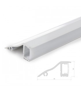 Perfíl de Aluminio para LEDS Instalación en Paredes - Difusor Opal - Tira de 1 Metro