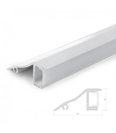 Perfíl de Aluminio para LEDS Instalación en Paredes - Difusor Opal - Tira de 1 Metro