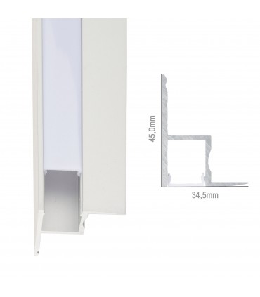 Perfíl de Aluminio para LEDS Instalación Techos Falsos - Difusor Opal -Tira de 1 Metro
