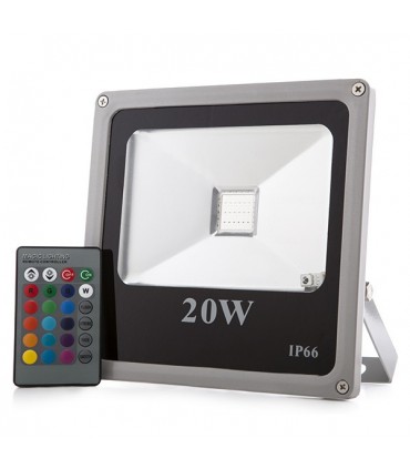 Foco Proyector de LEDs para Exterior ECOLINE 20W RGB con Mando a Distancia