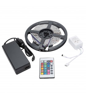 Kit de Tira de 150LEDs 36W RGB en Blister con Transformador, Controlador y Mando Distancia EXTERIOR IP65