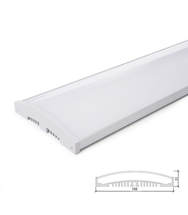 Perfíl/Luminaria de Aluminio para 10 Tiras de LEDS en Paralelo - Difusor Opal -Tira de 1 Metro