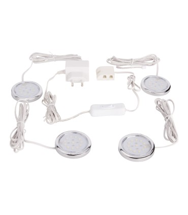 Juego de 4 Luces Circulares LED para Armarios con Transformador