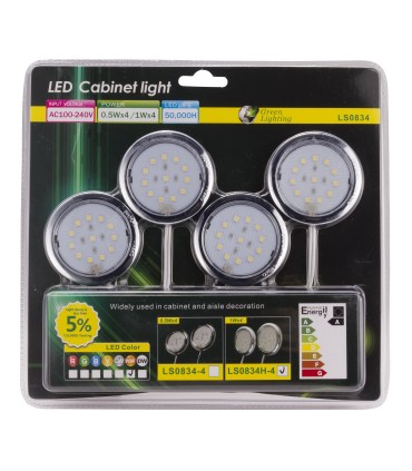 Juego de 4 Luces Circulares LED para Armarios con Transformador