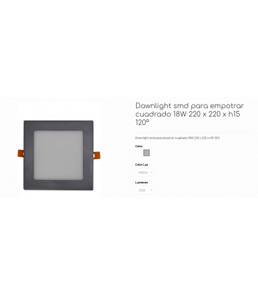 Downlight Empotrar cuadrado 18W color Aluminio