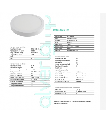 Plafón de Techo de LEDs Circular de Superficie Ø225mm 18W 1190Lm 30.000H