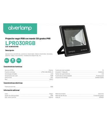 Proyector negro RGB con mando 120 grados IP65