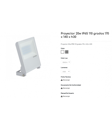 Proyector 20w IP65 110 grados 170 x 140 x h30