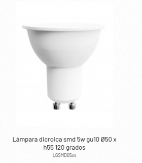 Lámpara dicroica smd 5w gu10 Ø50 x h55 120 grados