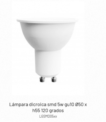 Lámpara dicroica smd 5w gu10 Ø50 x h55 120 grados