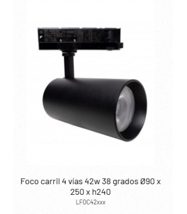 Foco carril 4 vías 42w 38 grados Ø90 x 250 x h240