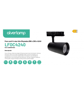Foco carril 4 vías 42w 38 grados Ø90 x 250 x h240