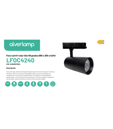 Foco carril 4 vías 42w 38 grados Ø90 x 250 x h240