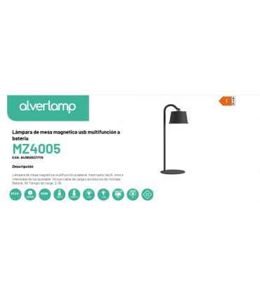 Lámpara de mesa magnética usb multifunción a batería negra