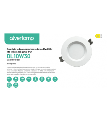 Downlight led para empotrar redondo 10w Ø98 x h36 120 grados gama-ip44