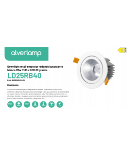 Downlight retail empotrar redondo basculante blanco 20w Ø135 x h110 38 grados