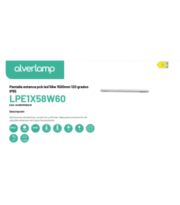 Pantalla estanca pcb led 58w 1500mm 120 grados IP65