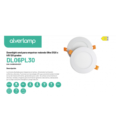 Downlight smd para empotrar redondo 06w Ø120 x h15 120 grados