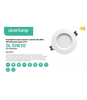 Downlight led para empotrar redondo 10w Ø98 x h36 120 grados gama-IP44