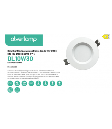 Downlight led para empotrar redondo 10w Ø98 x h36 120 grados gama-IP44
