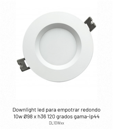 Downlight led para empotrar redondo 10w Ø98 x h36 120 grados gama-IP44
