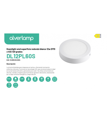Downlight smd superficie redondo blanco 12w Ø170 x h32 120 grados