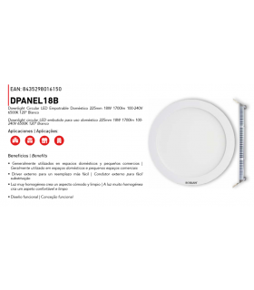 Downlight Circular LED Empotrable Doméstico Ø:225mm Cut:200mm18W 1700lm 100-240V 6500K 120° Blanco