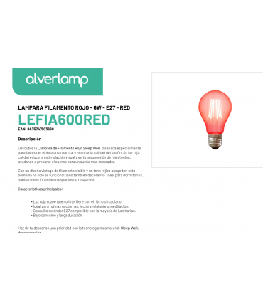 LÁMPARA FILAMENTO ROJO - 6W - E27 - RED