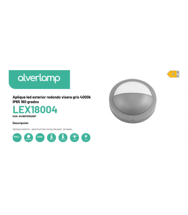 Aplique led exterior redondo visera gris 4000k IP65 180 grados