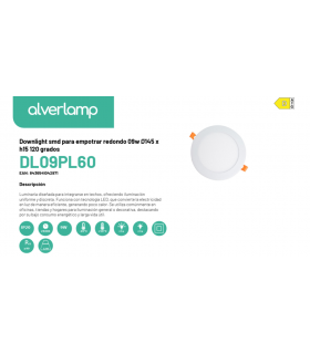 Downlight smd para empotrar redondo 09w Ø145 x h15 120 grados
