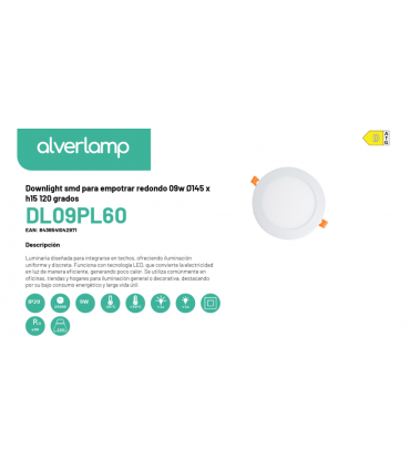 Downlight smd para empotrar redondo 09w Ø145 x h15 120 grados
