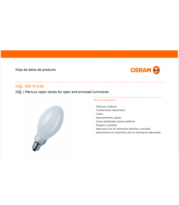 VAPOR DE MERCURIO 400W E40 SYLVANIA/OSRAM